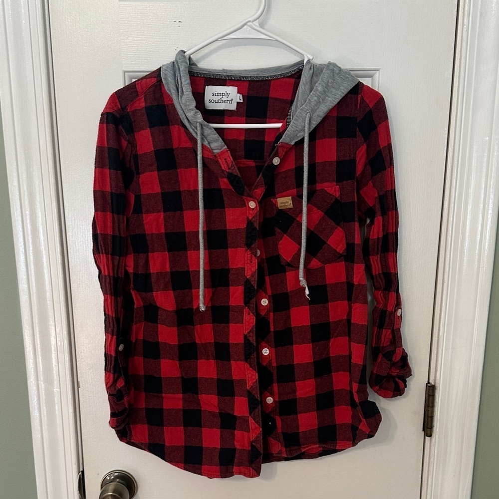 Simply Southern Kids Black and Red Checkered Hoodie Shirt